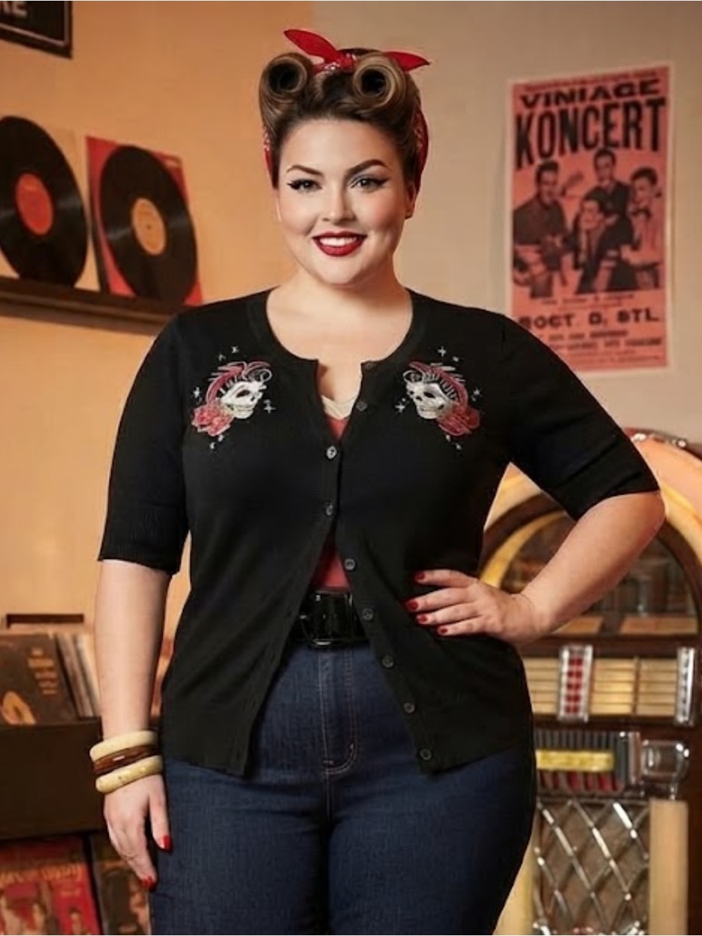 torrid NWT Retro Chic Short-Sleeve Button Cardigan with Skull Rose Embroidery